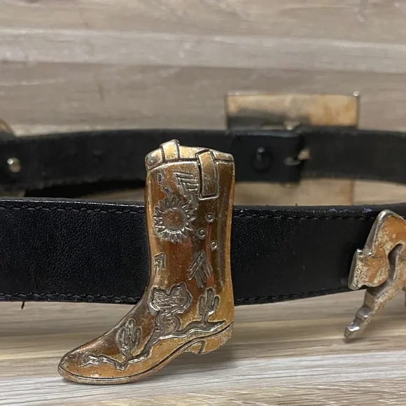 Black Leather Belt with Gold Accents - Picture 3 of 8